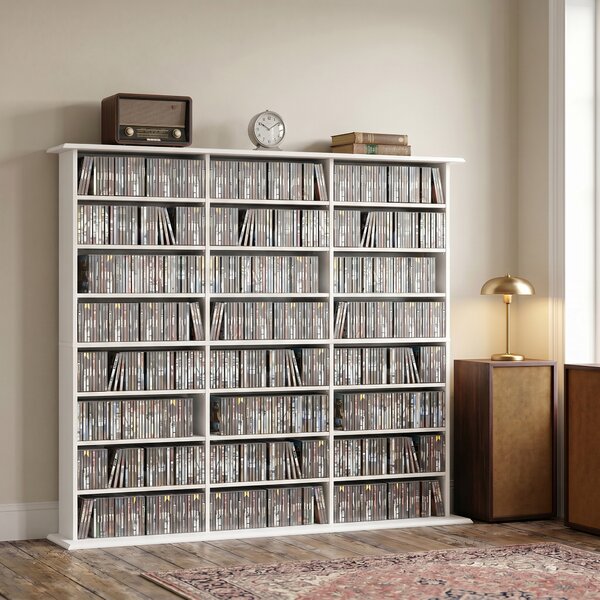 HOMCOM Scaffale multimediale per 1032 CD o 594 DVD con 24 vani e 18 ripiani, bianco | Aosom Italy
