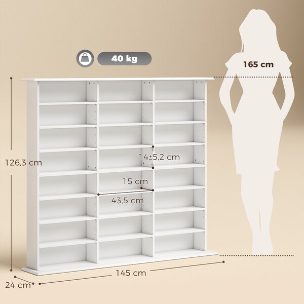 HOMCOM Scaffale multimediale per 1032 CD o 594 DVD con 24 vani e 18 ripiani, bianco | Aosom Italy