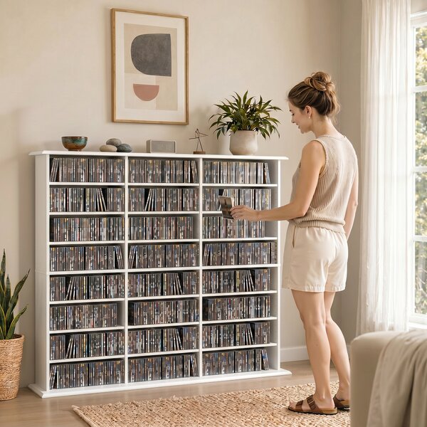 HOMCOM Scaffale multimediale per 1032 CD o 594 DVD con 24 vani e 18 ripiani, bianco | Aosom Italy
