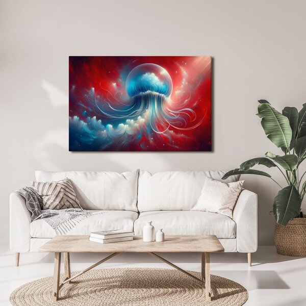 Quadro su tela – Medusa nel mare rosso