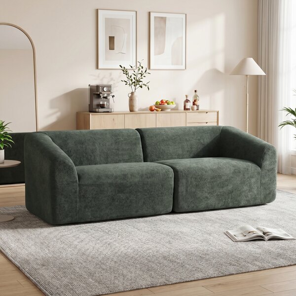 HOMCOM Divano 3 posti in chenille da 225 cm con seduta ampia e cuscino a molle, verde scuro | Aosom Italy