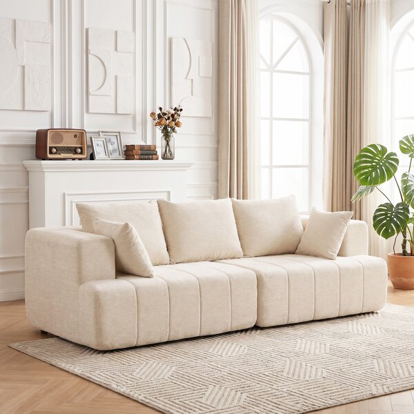 HOMCOM Divano 3 posti in chenille da 248 cm con seduta ampia e cuscini a molle, beige | Aosom Italy