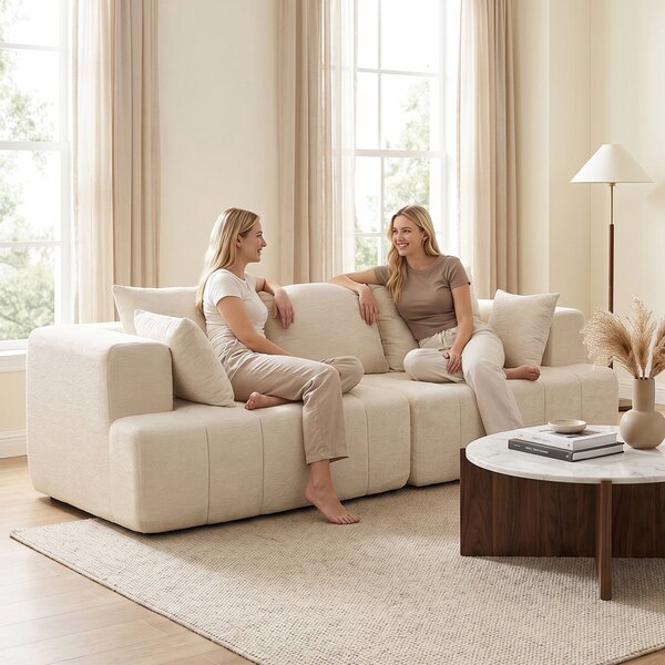 HOMCOM Divano 3 posti in chenille da 248 cm con seduta ampia e cuscini a molle, beige | Aosom Italy