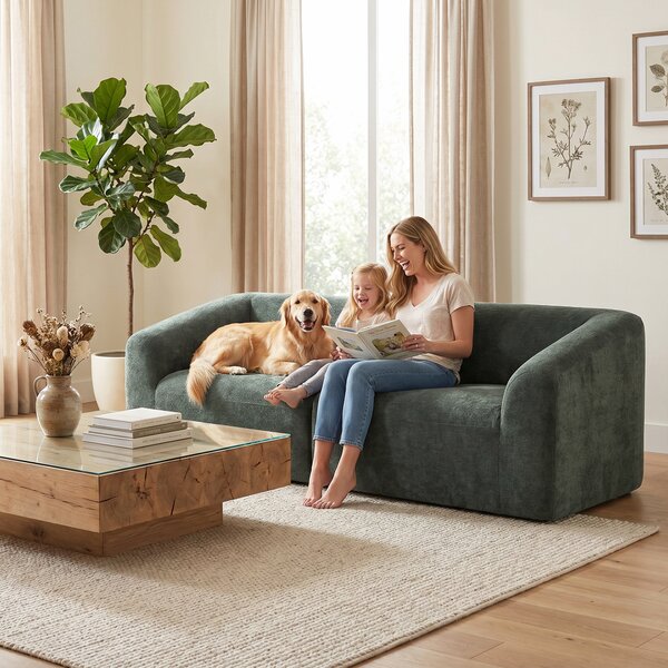HOMCOM Divano 3 posti in chenille da 225 cm con seduta ampia e cuscino a molle, verde scuro | Aosom Italy