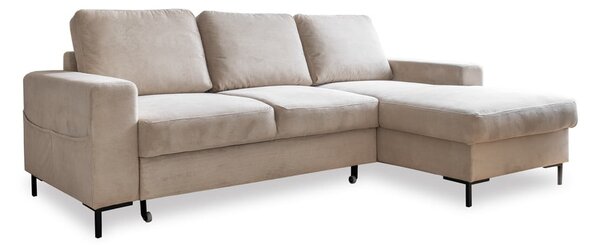 Divano letto angolare in velluto a coste beige (angolo destro) Lofty Lilly - Miuform
