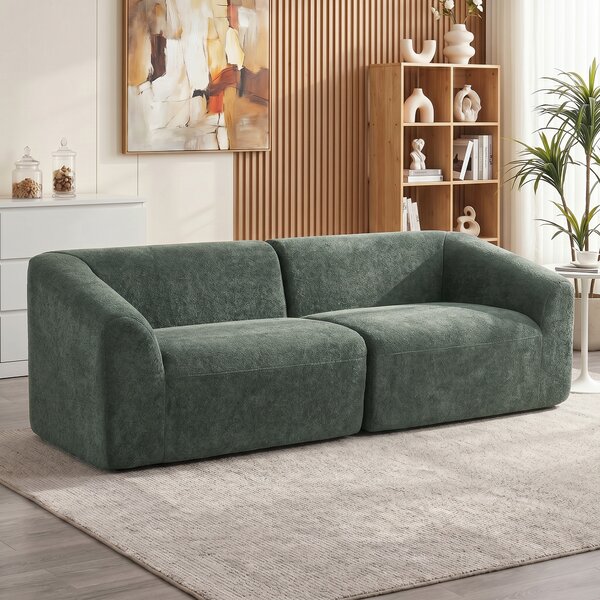 HOMCOM Divano 3 posti in chenille da 225 cm con seduta ampia e cuscino a molle, verde scuro | Aosom Italy