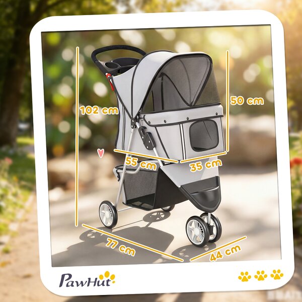 PawHut Passeggino per Cani Pieghevole con Portabicchieri e Cestino, 77x44x102 cm, Grigio | Aosom Italy