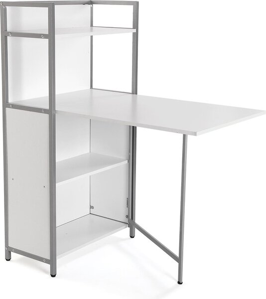 Tavolo da pranzo Versa Blumenau con ripiano per cucina, terrazza, giardino o sala da pranzo, piano di lavoro pieghevole, dimensioni (A x L x L) 120 x 30 x 62 cm, legno, PVC e metallo, colore: bianco