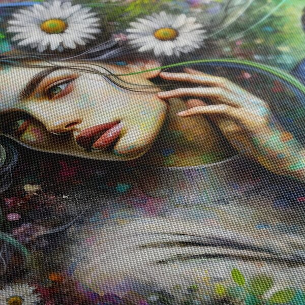 Quadro su tela – Ragazza nel paradiso floreale