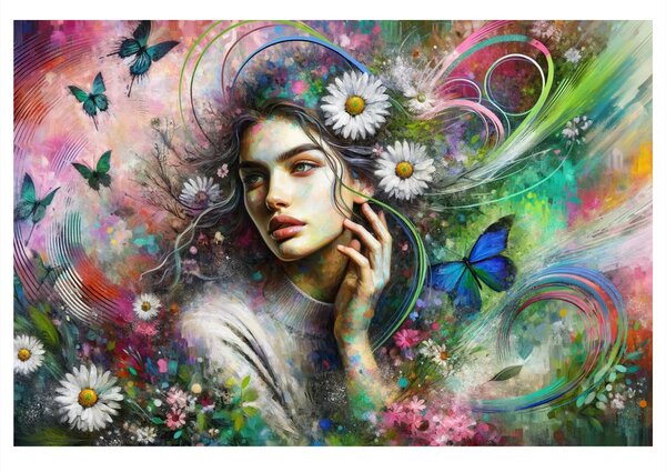 Quadro su tela – Armonia floreale con farfalle