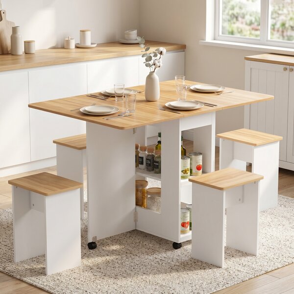 HOMCOM Set tavolo da pranzo pieghevole con 4 sedie e ruote, rovere | Aosom Italy