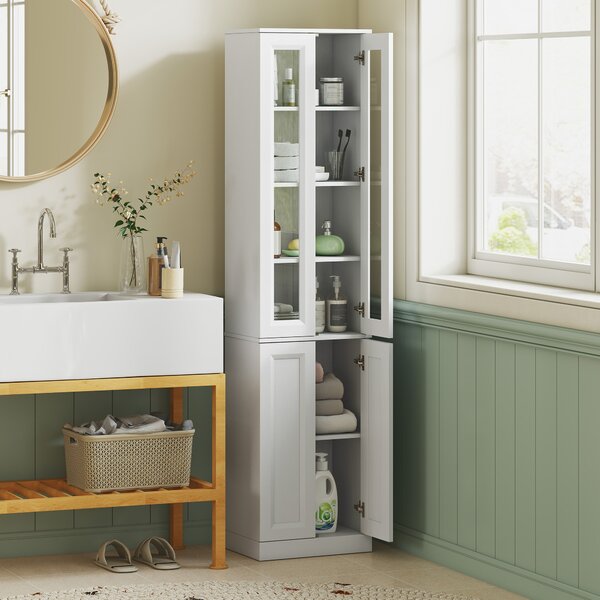 HOMCOM Mobile da bagno a 6 livelli con 4 ante soft-close e ripiani regolabili, bianco | Aosom Italy