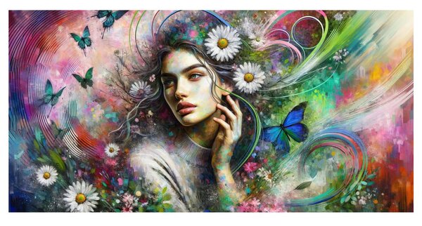 Quadro su tela – Ragazza nel paradiso floreale