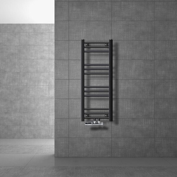 LuxeBath radiatore bagno attacco centrale 300 x 800 mm antracite dritto con termostato e set di collegamento radiatore angolare a parete riscaldamento, senza elemento riscaldante