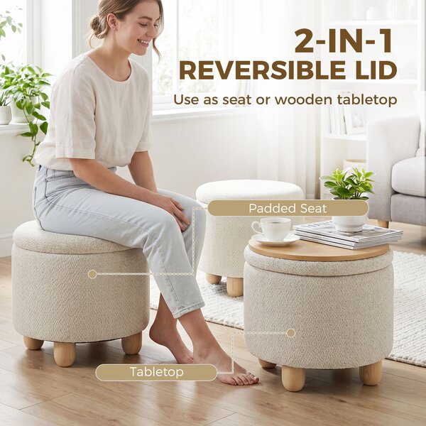 HOMCOM Pouf contenitore rotondo da 19 L effetto iuta con coperchio, beige | Aosom Italy