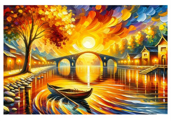 Quadro su tela – Paesaggio autunnale con barca