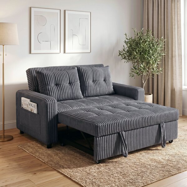 HOMCOM Divano letto 2 posti in velluto a coste con 2 cuscini e tasche, 157 x 190 cm, grigio scuro | Aosom Italy