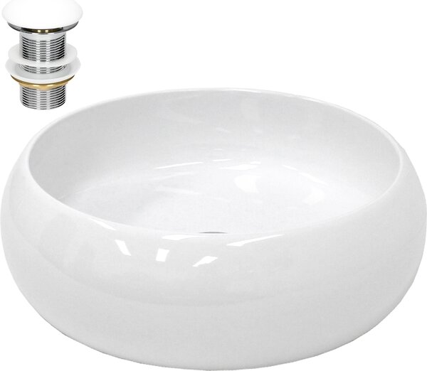 Lavabo LuxeBath Lavabo da appoggio rotondo, Ø35x12 cm, bianco, in Vetroceramica, incl. set di scarico senza troppopieno