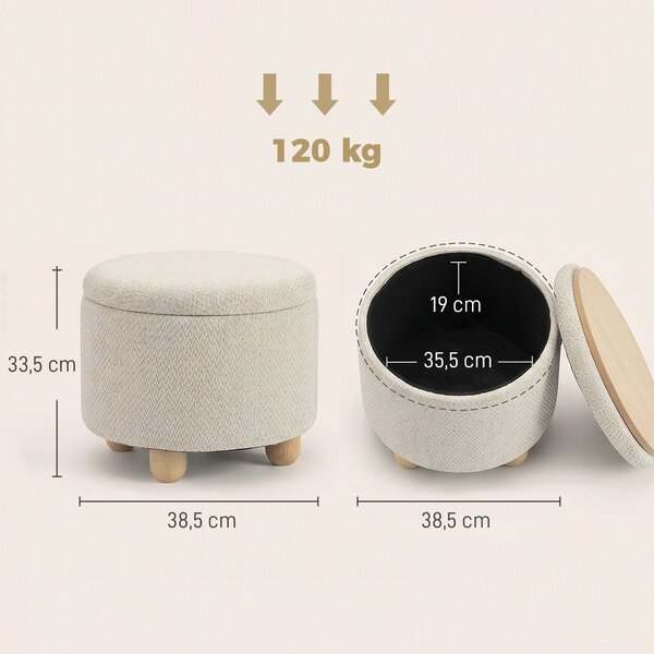 HOMCOM Pouf contenitore rotondo da 19 L effetto iuta con coperchio, beige | Aosom Italy