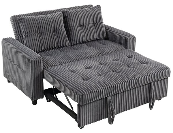 HOMCOM Divano letto 2 posti in velluto a coste con 2 cuscini e tasche, 157 x 190 cm, grigio scuro | Aosom Italy