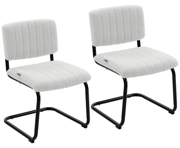HOMCOM Set 2 sedie da pranzo imbottite in tessuto teddy con gambe a slitta, crema | Aosom Italy