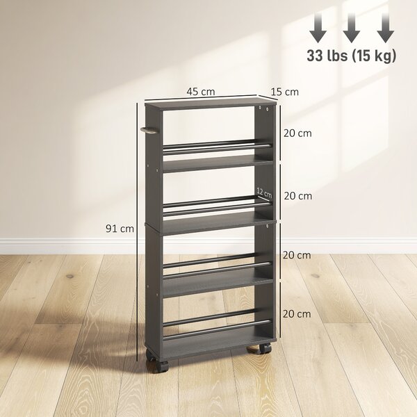 HOMCOM Scaffale Multifunzione con Ruote, Design Salvaspazio, 4 Scomparti, 45x15x91 cm, Nero | Aosom Italy