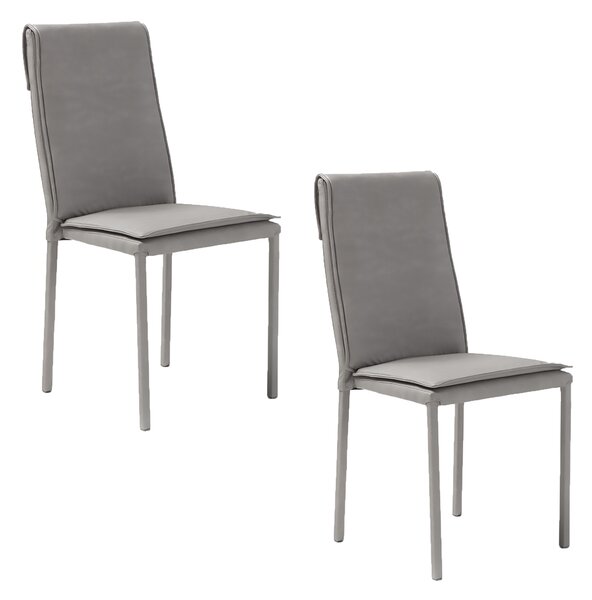 Set 2 sedie Imbottite 45x59x95 cm In Tessuto Effetto Pelle Vincent Grigio Perla
