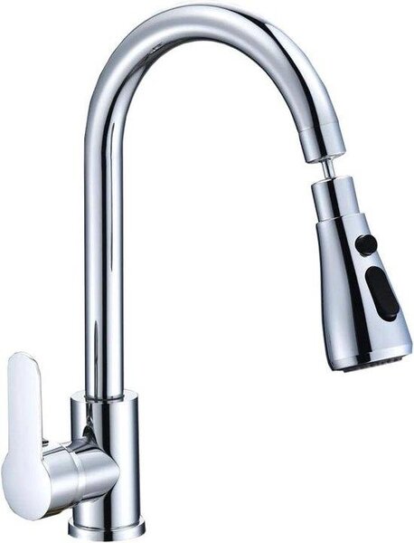 Rubinetto da cucina a 3 funzioni, doccetta orientabile a 360°, comando con una sola mano - Rubinetto da cucina in acciaio inossidabile con finitura cromata lucida