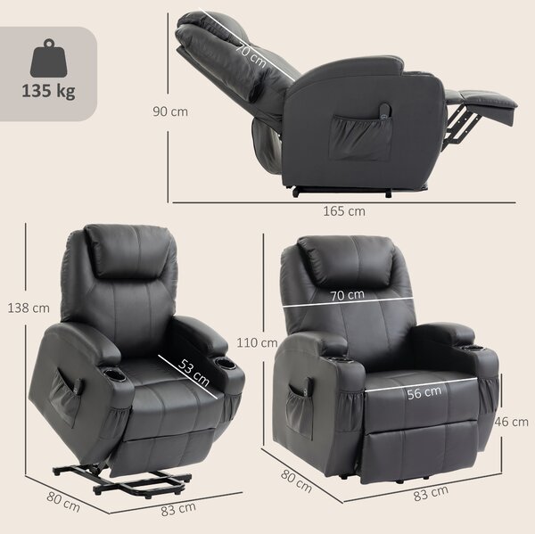 HOMCOM Poltrona relax elettrica alzapersone e reclinabile con USB e telecomando, nera | Aosom Italy