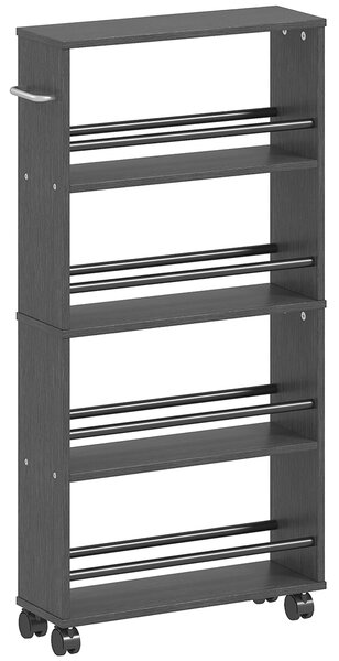 HOMCOM Scaffale Multifunzione con Ruote, Design Salvaspazio, 4 Scomparti, 45x15x91 cm, Nero | Aosom Italy