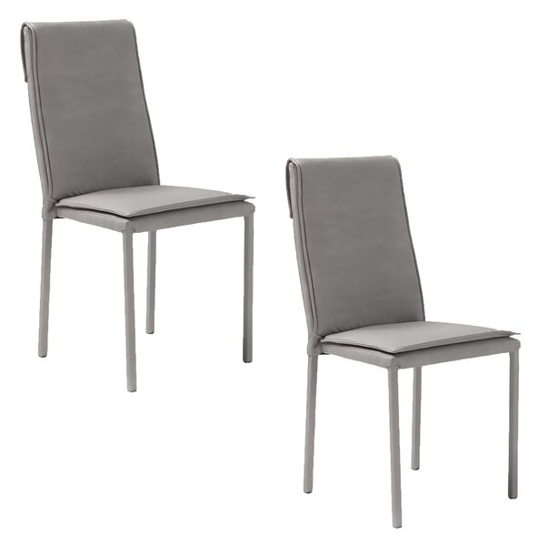 Set 2 sedie Imbottite 45x59x95 cm In Tessuto Effetto Pelle Vincent Grigio Perla