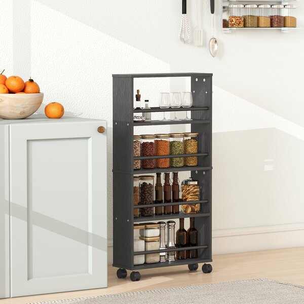 HOMCOM Scaffale Multifunzione con Ruote, Design Salvaspazio, 4 Scomparti, 45x15x91 cm, Nero | Aosom Italy