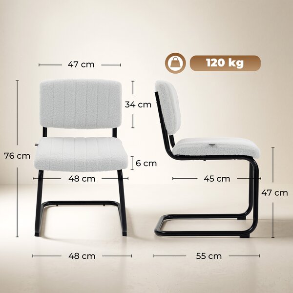 HOMCOM Set 2 sedie da pranzo imbottite in tessuto teddy con gambe a slitta, crema | Aosom Italy