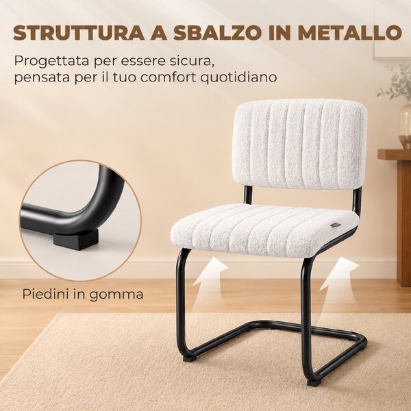 HOMCOM Set 2 sedie da pranzo imbottite in tessuto teddy con gambe a slitta, crema | Aosom Italy