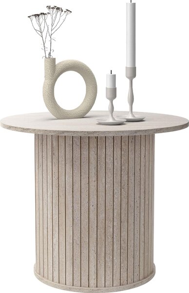 ML-Design tavolino rotondo Ø60x50 cm effetto pietra beige Tavolo da soggiorno con piano sporgente Tavolino Tavolino da salotto Tavolino da divano per tè caffè