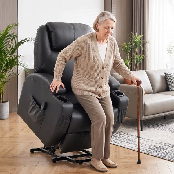 HOMCOM Poltrona relax elettrica alzapersone e reclinabile con USB e telecomando, nera | Aosom Italy
