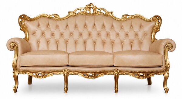 Divano 3 posti Barocco Caterina - Foglia Oro, Pelle Primo Fiore Premium – Artigianato Italiano di Lusso (Copia)