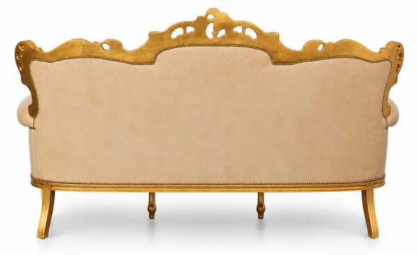 Divano 3 posti Barocco Caterina - Foglia Oro, Pelle Primo Fiore Premium – Artigianato Italiano di Lusso (Copia)