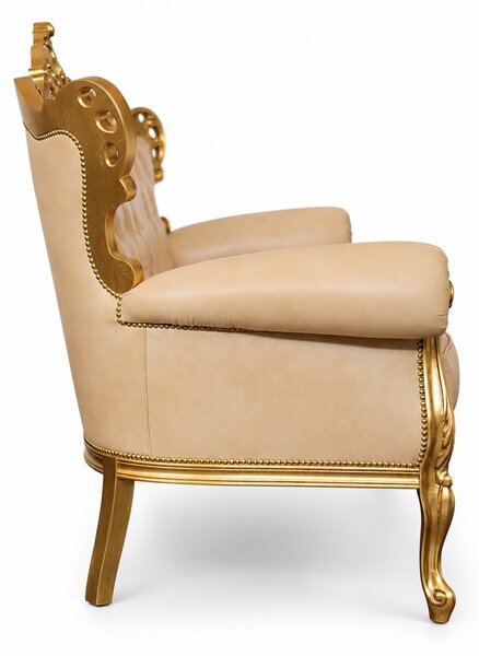 Divano 3 posti Barocco Caterina - Foglia Oro, Pelle Primo Fiore Premium – Artigianato Italiano di Lusso (Copia)