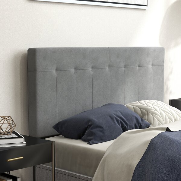 HOMCOM Testiera Regolabile su 3 Livelli, Testiera con Gambe in Metallo, Effetto Velluto, per Camera, 140x10x106/116/126 cm, Grigio | Aosom Italy
