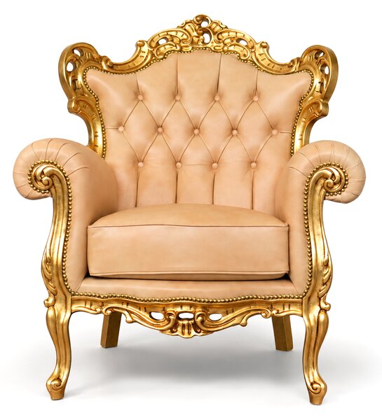 Poltrona Barocca Caterina - Foglia Oro, Pelle Primo Fiore Premium – Artigianato Italiano di Lusso