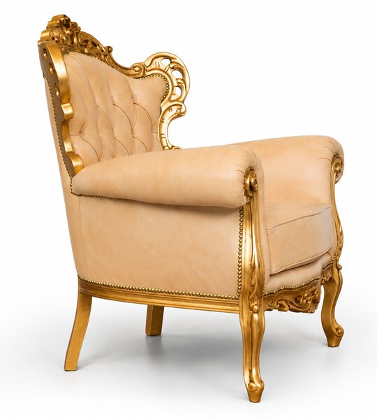 Poltrona Barocca Caterina - Foglia Oro, Pelle Primo Fiore Premium – Artigianato Italiano di Lusso