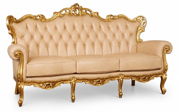 Divano 3 posti Barocco Caterina - Foglia Oro, Pelle Primo Fiore Premium – Artigianato Italiano di Lusso (Copia)