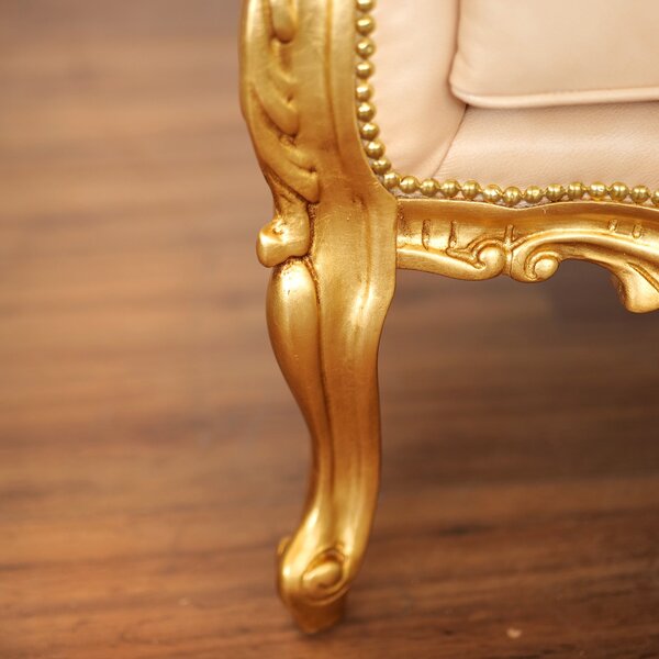 Poltrona Barocca Caterina - Foglia Oro, Pelle Primo Fiore Premium – Artigianato Italiano di Lusso