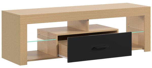 HOMCOM Mobile TV da 140 cm con ripiani in vetro regolabili, cassetto e vani aperti, rovere | Aosom Italy