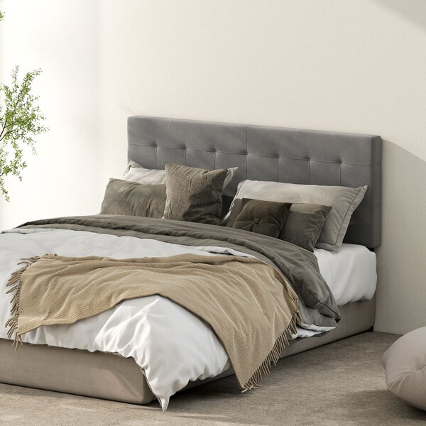 HOMCOM Testiera Regolabile su 3 Livelli, Testiera con Gambe in Metallo, Effetto Velluto, per Camera, 140x10x106/116/126 cm, Grigio | Aosom Italy