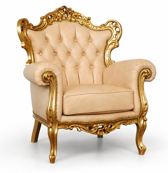 Poltrona Barocca Caterina - Foglia Oro, Pelle Primo Fiore Premium – Artigianato Italiano di Lusso