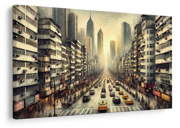 Quadro su tela – Strada cittadina al tramonto