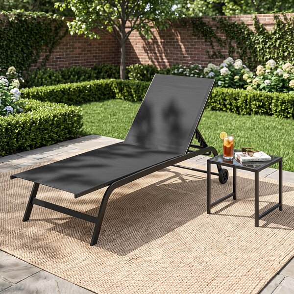 Costway Set sdraio e tavolino in metallo con schienale regolabile in 6 posizioni, Tavolino quadrato per giardino e balcone Nero