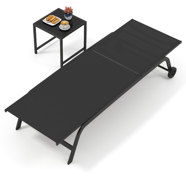 Costway Set sdraio e tavolino in metallo con schienale regolabile in 6 posizioni, Tavolino quadrato per giardino e balcone Nero